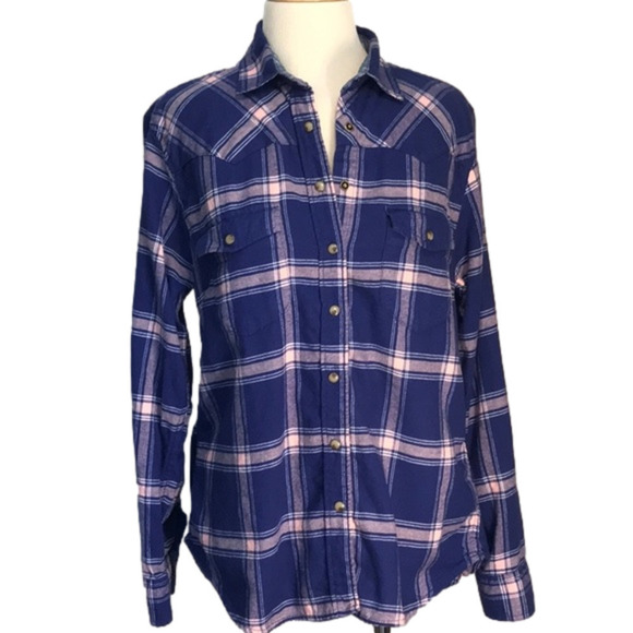 JACHS GIRLFRIEND STONE Medium Comfort Stretch Flannel Tortoise Snap Shirt Cabin - Picture 1 of 11